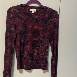 Evereve Burgundy and Dark Blue Patterned Long Sleeve Top